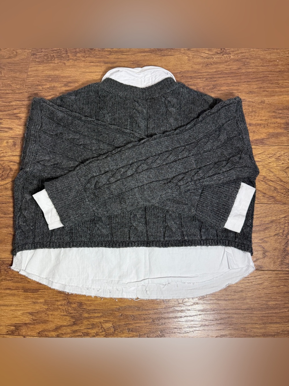 Anthropologie Pilcro Cable-Knit V-Neck Pullover Sweater Women S Gray White - Picture 6 of 8